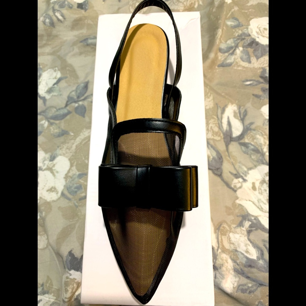 Bow Decor Mesh Panel Slingback Flats
